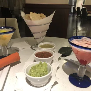 Margaritas and chips with dip