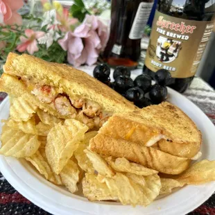 Langostino Lobster Grilled Cheese! Three cheese blend with our savory spices on brioche toast!