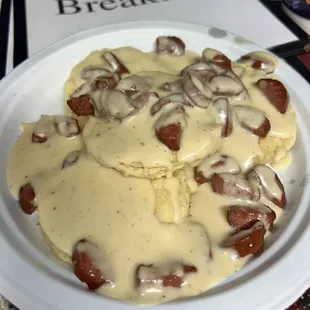 Scratch made sausage gravy and buttermilk biscuits!