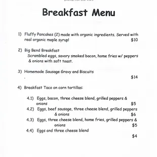 Breakfast menu.