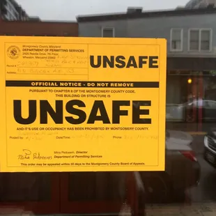 Unsafe, closed until further notice