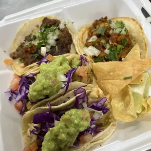 Shrimp Tacos, Al Pastor, and Carne Asada Taco