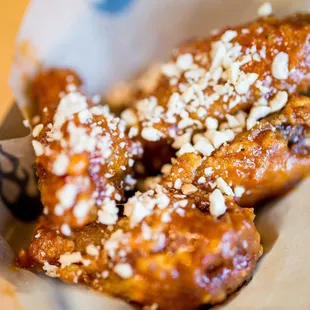 a closeup of a basket of food