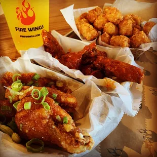 These are the days you might fill with laughter until you break   8 Wing Fire &amp; Thai Chili Combo w/ tots of tater from #