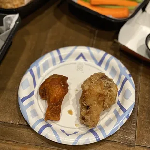 Left is Original Buffalo, right side is Salt and pepper.  Why are the drummettes for the Buffalo so tiny? It wasn&apos;t just the batter.