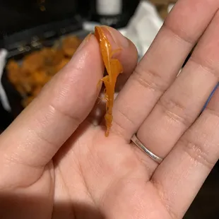 a hand holding a piece of food