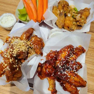 Salt and pepper, Korean Kic and peanut butter (like thai peanut sauce)