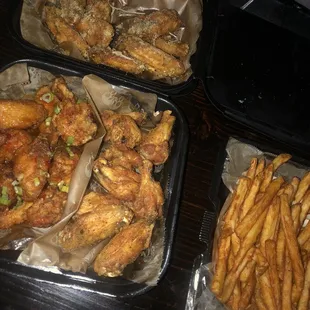 chicken wings and french fries