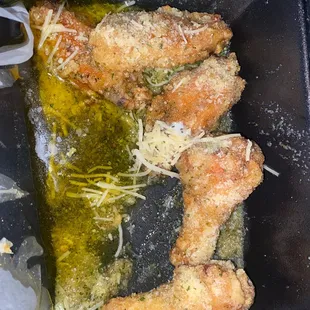Parmesan wings with a bunch of grease