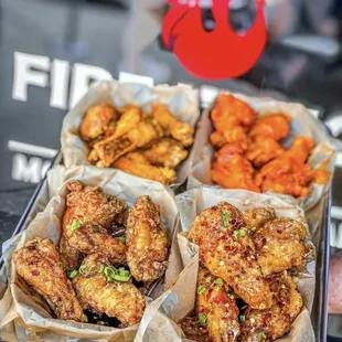 a tray of fried wings
