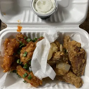 Thai Chili wings, Salt and Pepper wings, and Ranch dip