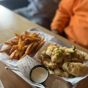 Salt and pepper wings with fries