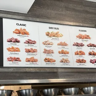 Chicken wing flavor menu at Fire Wings in the Pinole Gateway Shopping Center in Pinole.