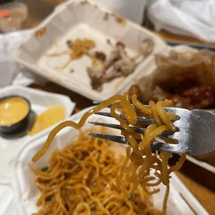 You can tell from the texture of the noodles. The noodles is either from yesterday or just over fried.