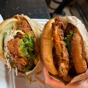 2 BUFFALO CHICKEN SANDWICHES- one with coleslaw