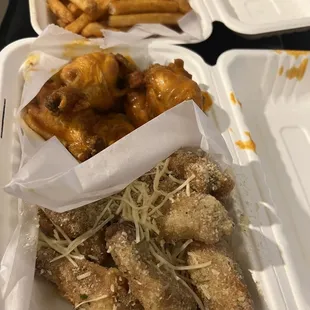 Buffalo and garlic parm  Seasoned fries