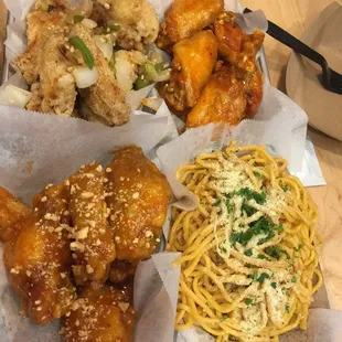 Salt/pepper Mango Habanero Peanut butter Garlic noodles