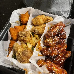 chicken wings and sweet potato fries