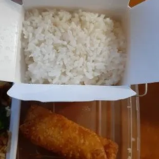 white rice; egg roll