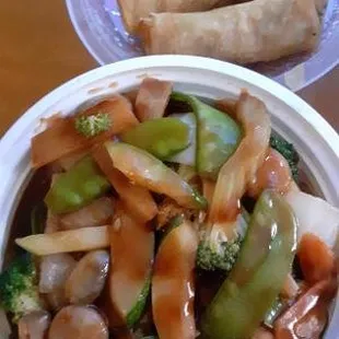 Mixed vegetables; spring rolls