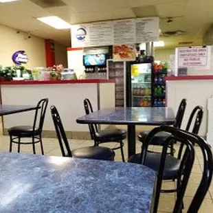 tables and chairs in a restaurant