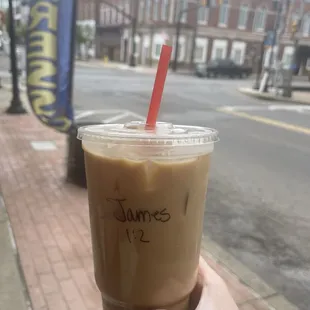 Iced Carmel Latte with special house sauce.