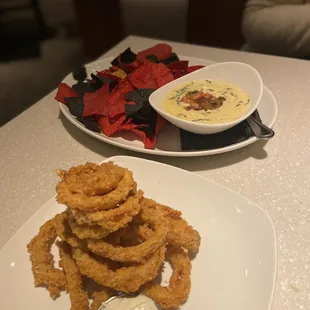 Ranch rings and artichoke lobster dip.