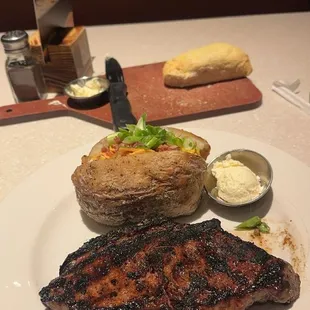 Wood Grilled NY Strip and Loaded Baked Potato
