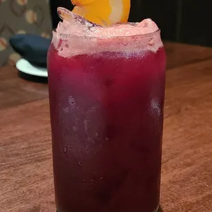 Blackberry No-Jito (Blackberry purée, Alex's Fresh Lemonade, fresh lime and mint leaves)