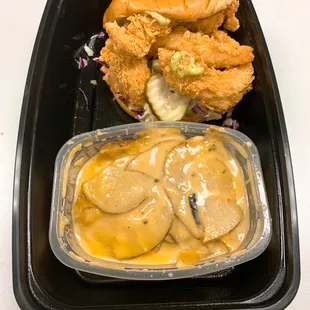 Kickin' chicken sandwich and SW au gratin