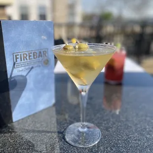 The Dirty Bird martini with extra blue cheese stuffed olives.