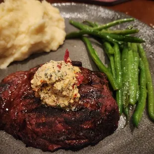 Center Cut Sirloin, Parmesan Mashed Potatoes and green beans