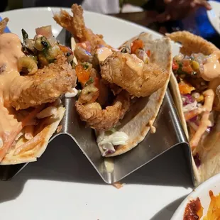 Fried fish tacos. Absolutely HORRIBLE. Zero flavor. We couldn&apos;t believe it, because they look amazing! We had to order a new dish.