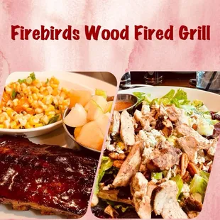 Baby Back Ribs with street corn and fruit, Colorado Chicken Salad