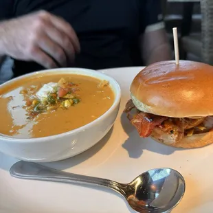 Chicken sandwich with lobster bisque
