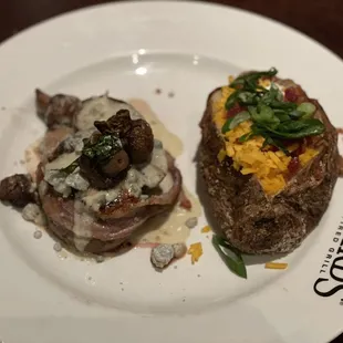 Blue cheese and mushroom bacon wrapped filet. So tender and tasty.