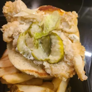 a chicken sandwich and fries