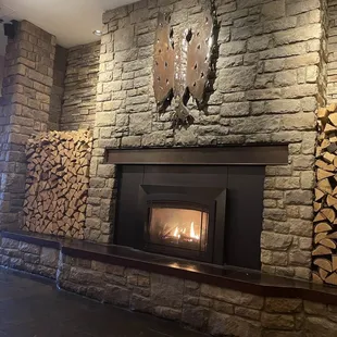 Cozy fireplace in bar