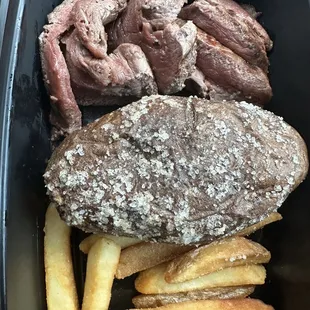 Kid&apos;s steak menu with side fries and baked potato  (waited over 50 mins for this) 2/7/24