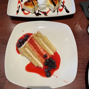 Desserts; 5 layer lemon cake &amp; crème brûlée cheesecake.