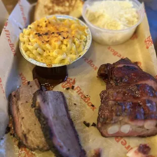 Mac &amp; Cheese, Sticky Rice, brisket, rib tips