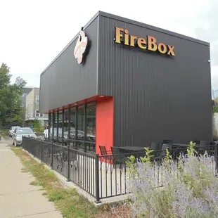 Outside of the building, view looking northwest.