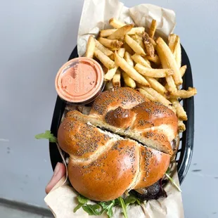 wagyu roast beef sandwich with fries