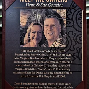 This is info about the owners of the restaurant.  Photo taken March 11, 2022.