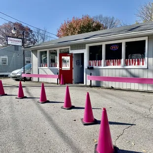 cones in front of the building
