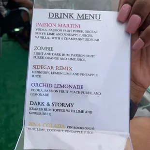 a drink menu