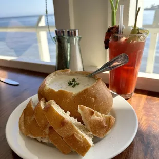 Clam chowder bread bowl