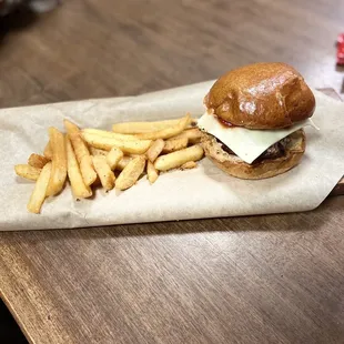 Classic kids cheeseburger with fries