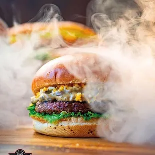 smoke coming out of a burger