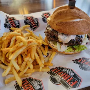 Firefly burger with fries